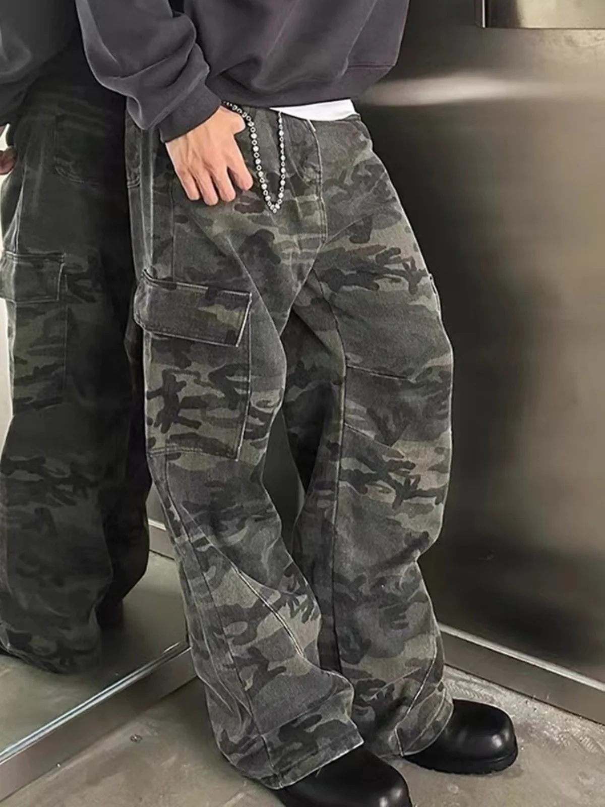 

Уличные джинсы-карго Street Sle Heavyweight Camouflage Workwear, мужские и женские, прямого кроя, свободные, повседневные, широкие штанины
