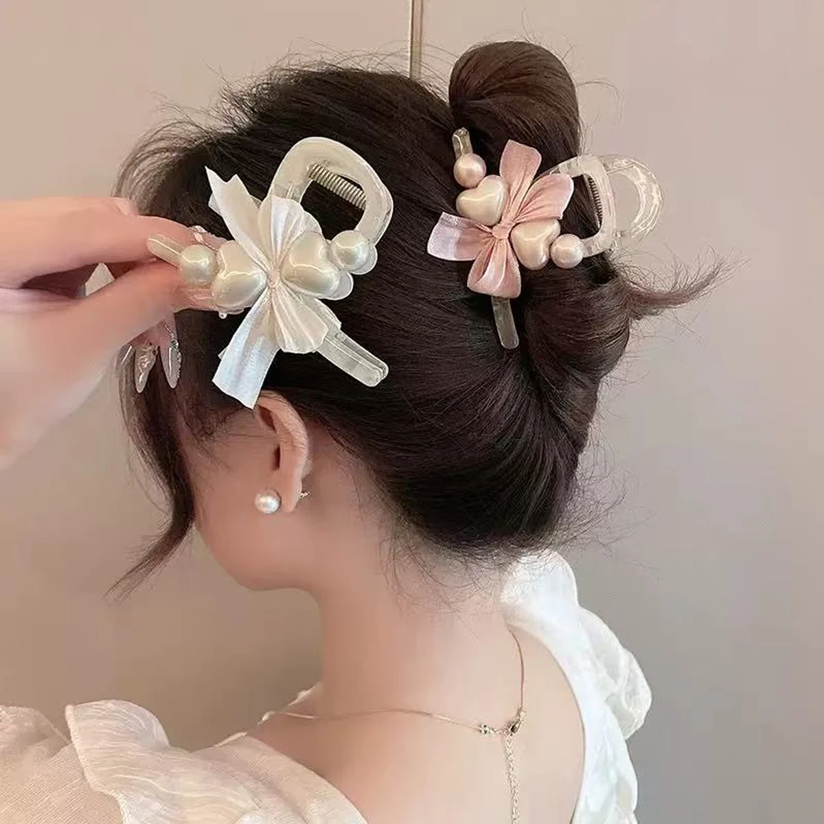 1 قطعة/2 قطعة لطيف الحلو اللؤلؤ القوس انتزاع كليب متوسطة نصف التعادل دبوس الشعر الربيع الصيف القرش كليب الكورية كليب أغطية الرأس #4