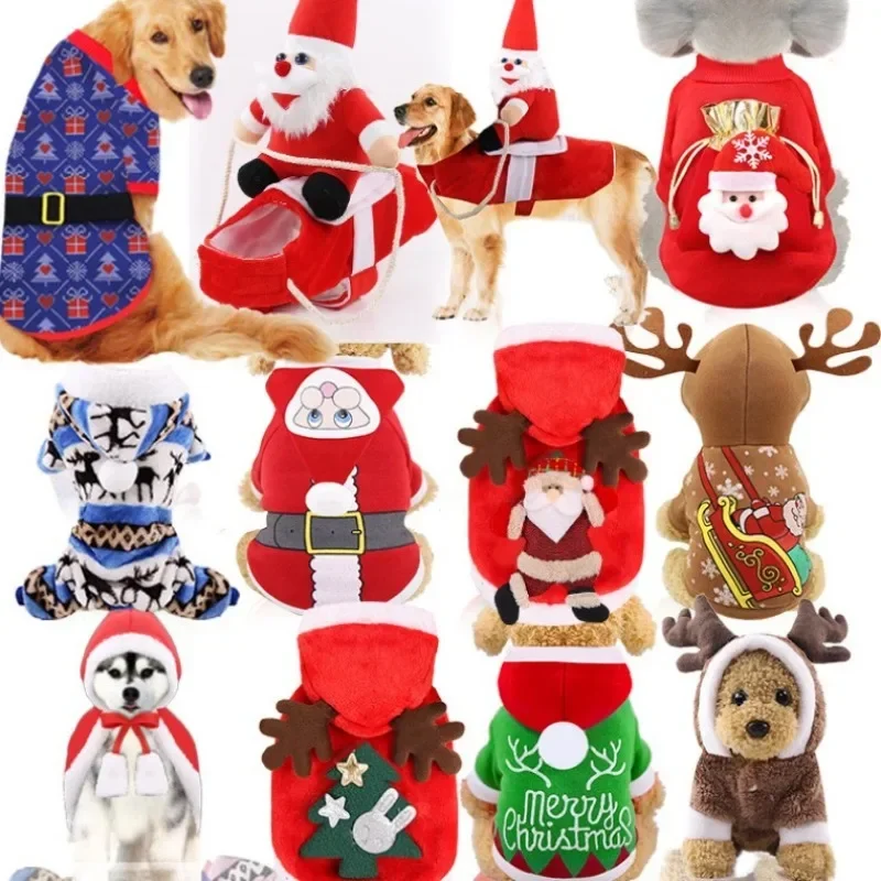 Small Big Dog Christmas Pet Supplies Clothes Teddy Cat Cotton-padded Clothing Funny Autumn Winter Santa Claus Elk Chihuahua