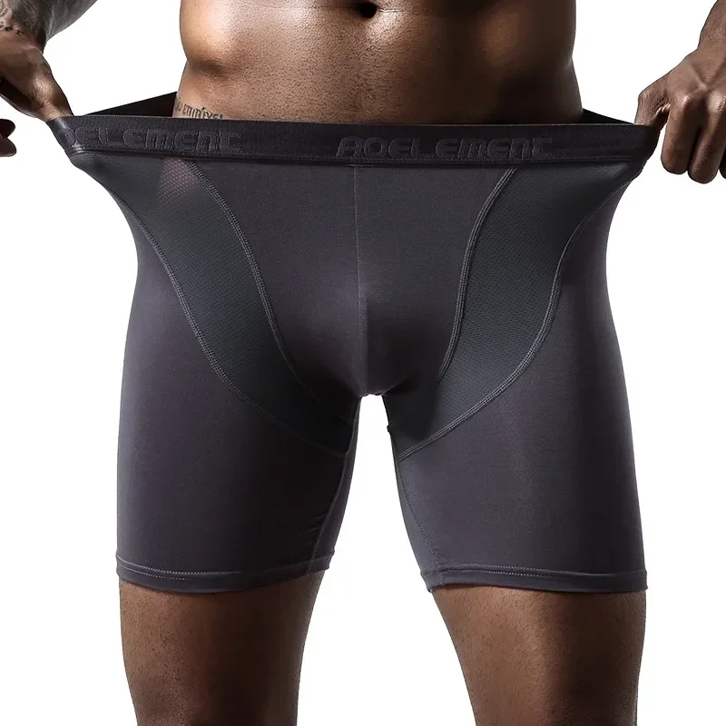 

Men's Contrast Trunks Youth Modal Mesh Breathable Comfy Running Fitness Tight Long Leg Boxers Quick Dry Elongated Sports Panties
