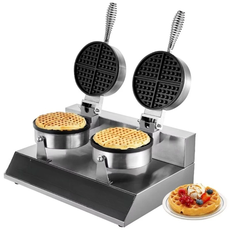 Commercial Electric Double Head Waffle Maker, Double Head, 2400W, with Auto-Off Timer, Non-Stick Coating