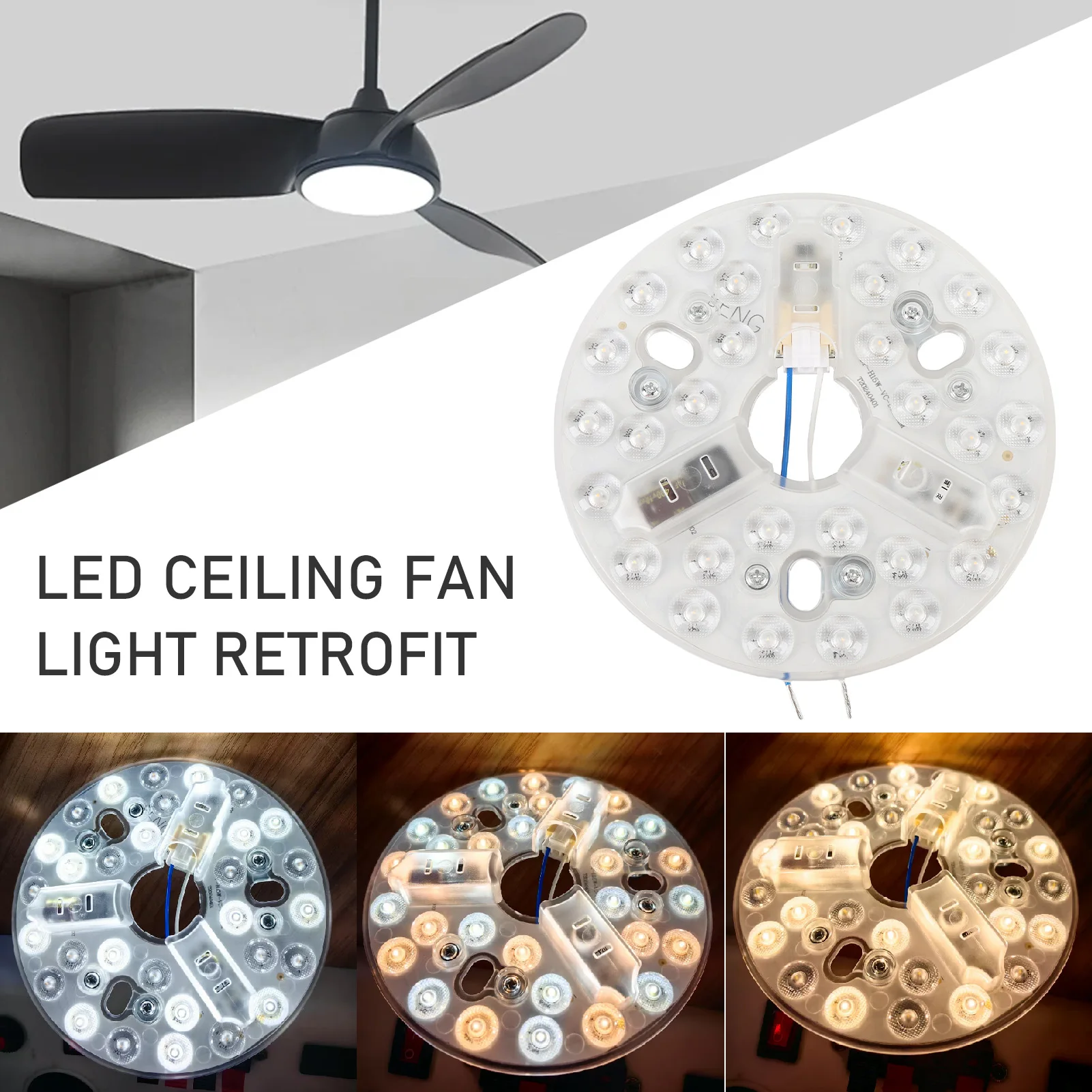 Led Ceiling Fan Light Replacement Panel 3 Color Dimmable LED Light Retrofit Kit Energy Efficiency 5.3 Inch for Ceiling Lights