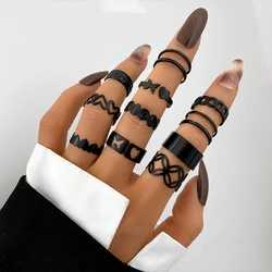 11pcs/set Punk Geometric Black Rings Set For Women Vintage Animal Snake Butterfly Cross Finger Rings Set Party Jewelry Gifts