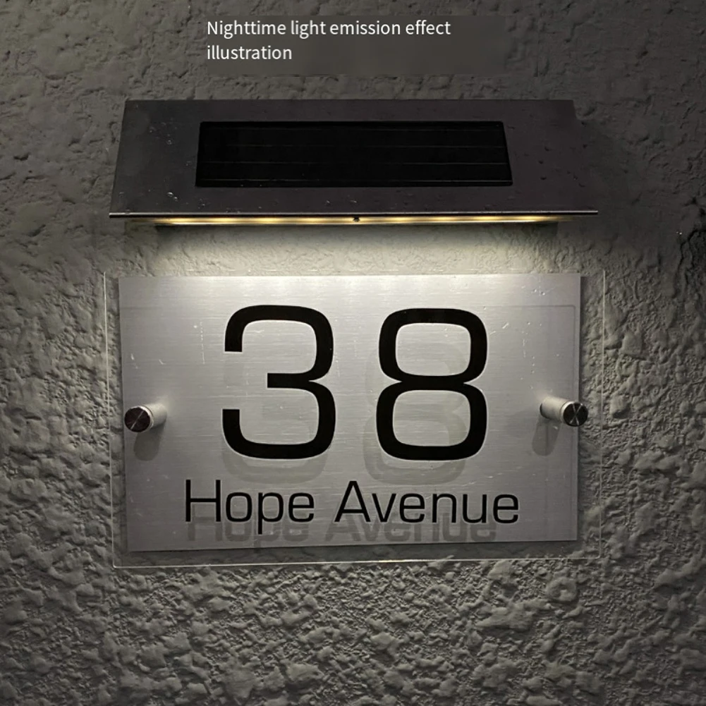Solar Powered Address Sign Light Stainless Steel 18 LEDs Dual Color Outdoor Address Display for Yard Garden Patio Porch