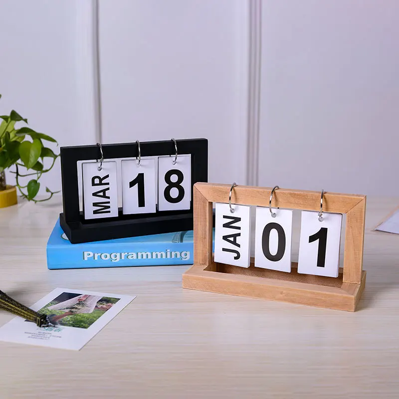 Simple Wooden Calendar, Flip Page Home Gift Decoration, Desktop Perpetual Calendar, Photo Decoration