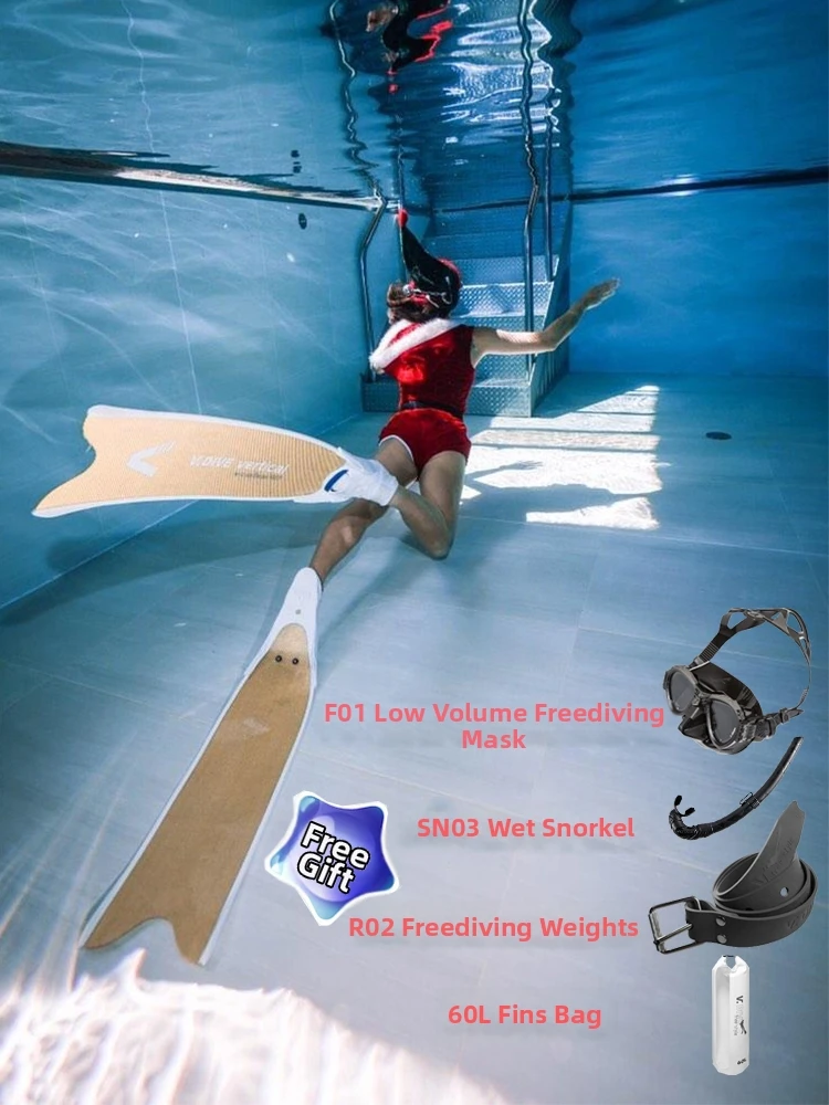 Vdive Professional Durable Free-Diving Long Fins Made of Carbon Fiber F917 Includes Snorkel Mask and Self-Diving Equipment