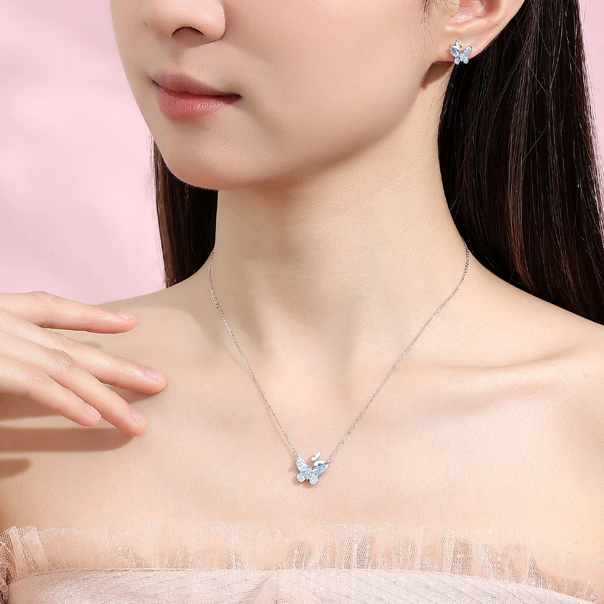 F.I.N.S ‘Crushed Ice’ S925 Sterling Silver Butterfly Necklace For Women Unique Glow-In-The-Dark Lucky Butterfly Pendant Jewelry