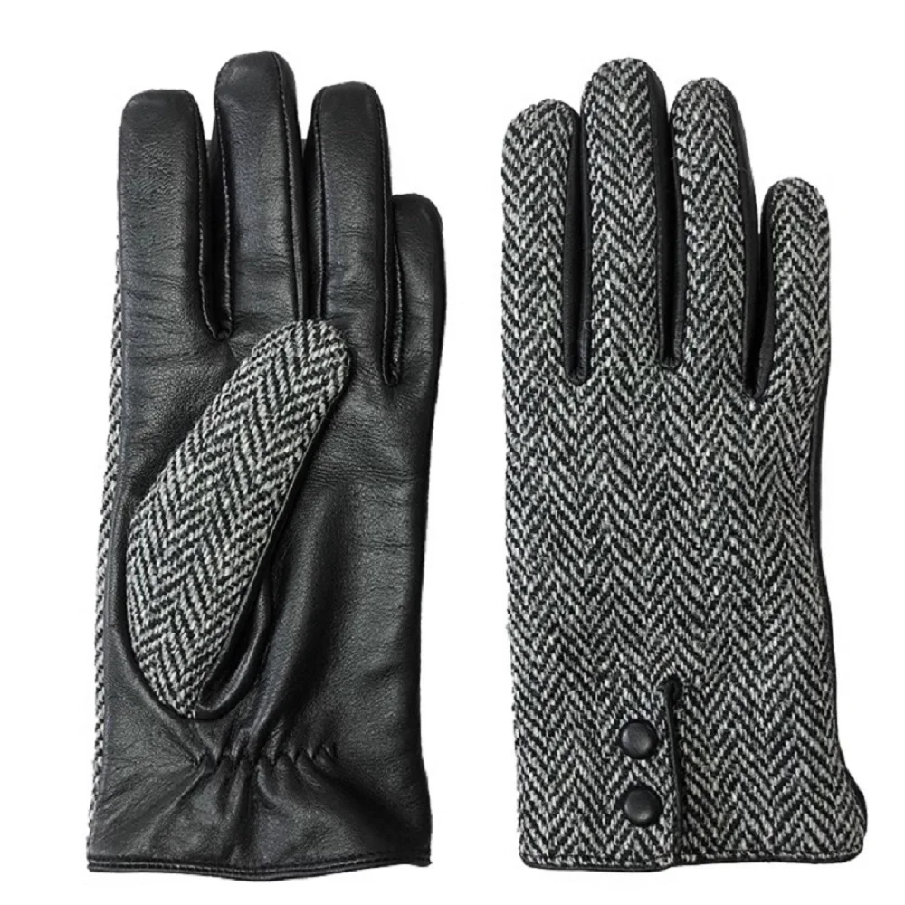 Autumn and Winter Thickened Warm Gloves Couple Harris Tweed Wool Leather Touch Screen Gloves Cycling gloves