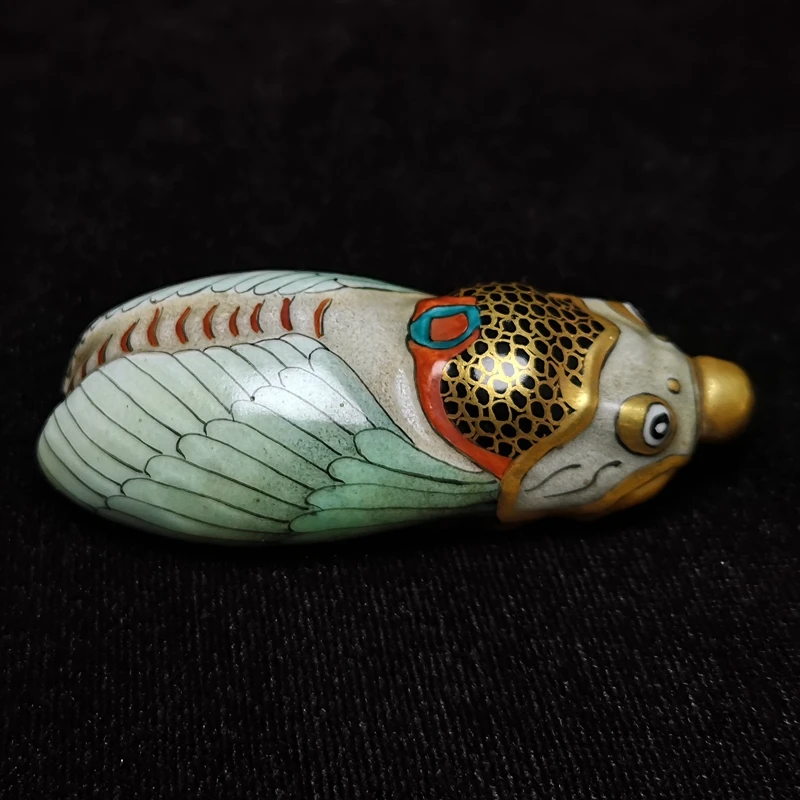 

YIZHU CULTUER ART Size 2.8 Inch Mark China Qing Qianlong Porcelain Painting Cicada Statue Snuff Bottle Collection Decoration