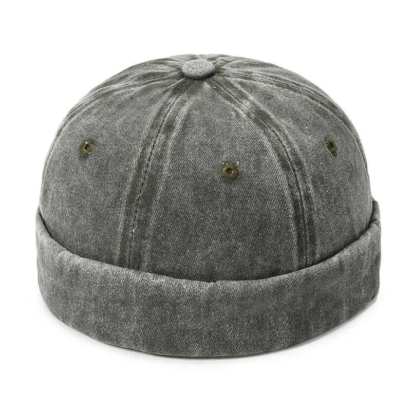 Fashion denim  Docker Cap Solid Skullcap Solid Color Sailor Cap Beanie Hats Men Women Bucket Cap Brimless Hat Adjustable Dad Hat image 4