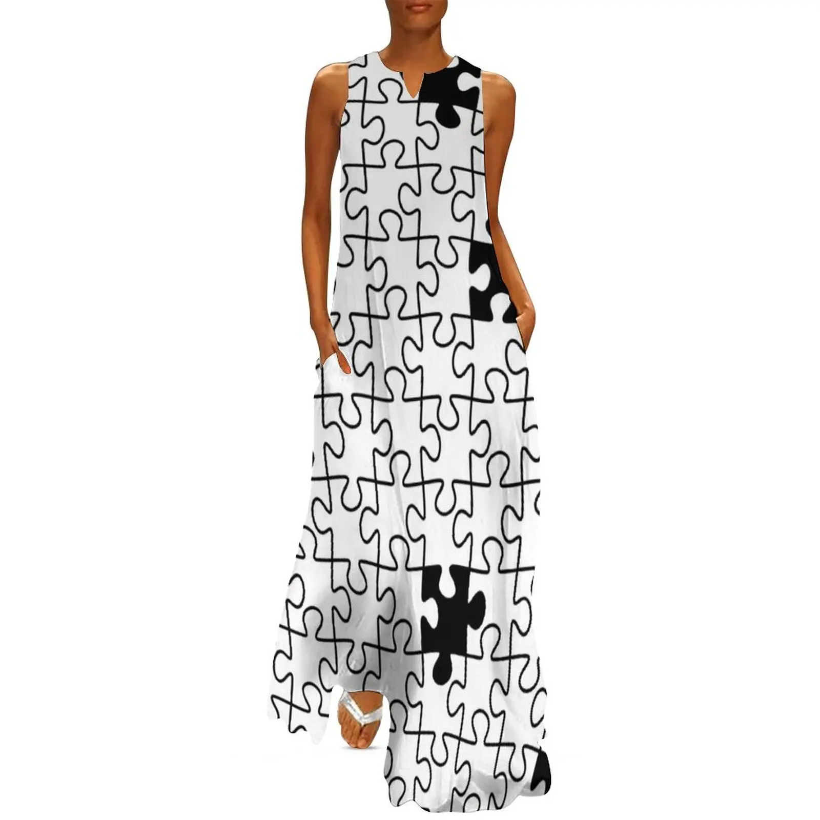 

The Missing Piece - Abstract Jigsaw Puzzle Black and White Long Dress women's summer jumpsuit Evening dresses Dress