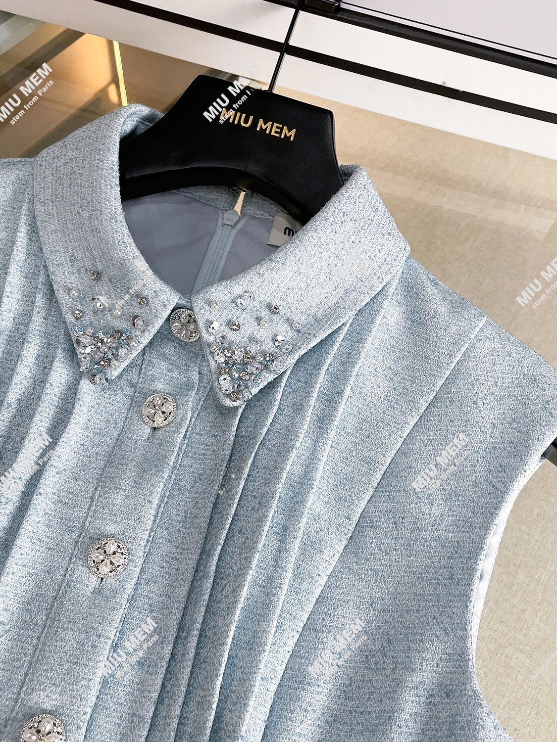 High-End Women's Diamond Embellied Vest Dr Heavy Embroidery High Waist A-Line Silhouette Casual Spring Autumn Faion