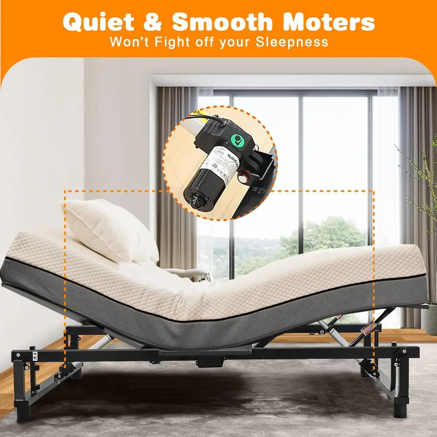 

A Ergonomic Queen Adjustable Bed Frame, 750LB Weight Capacity Electric Metal Bed Base with Wireless Remote, Quiet Motor,