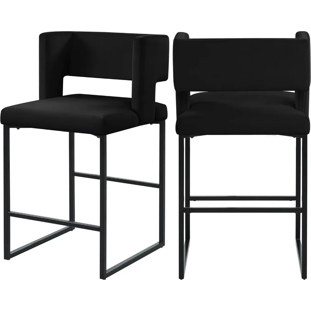 

Meridian Furniture Caleb Collection Modern | Contemporary Counter Height Stool with Unique Square Back and Sturdy Iron Legs, Set