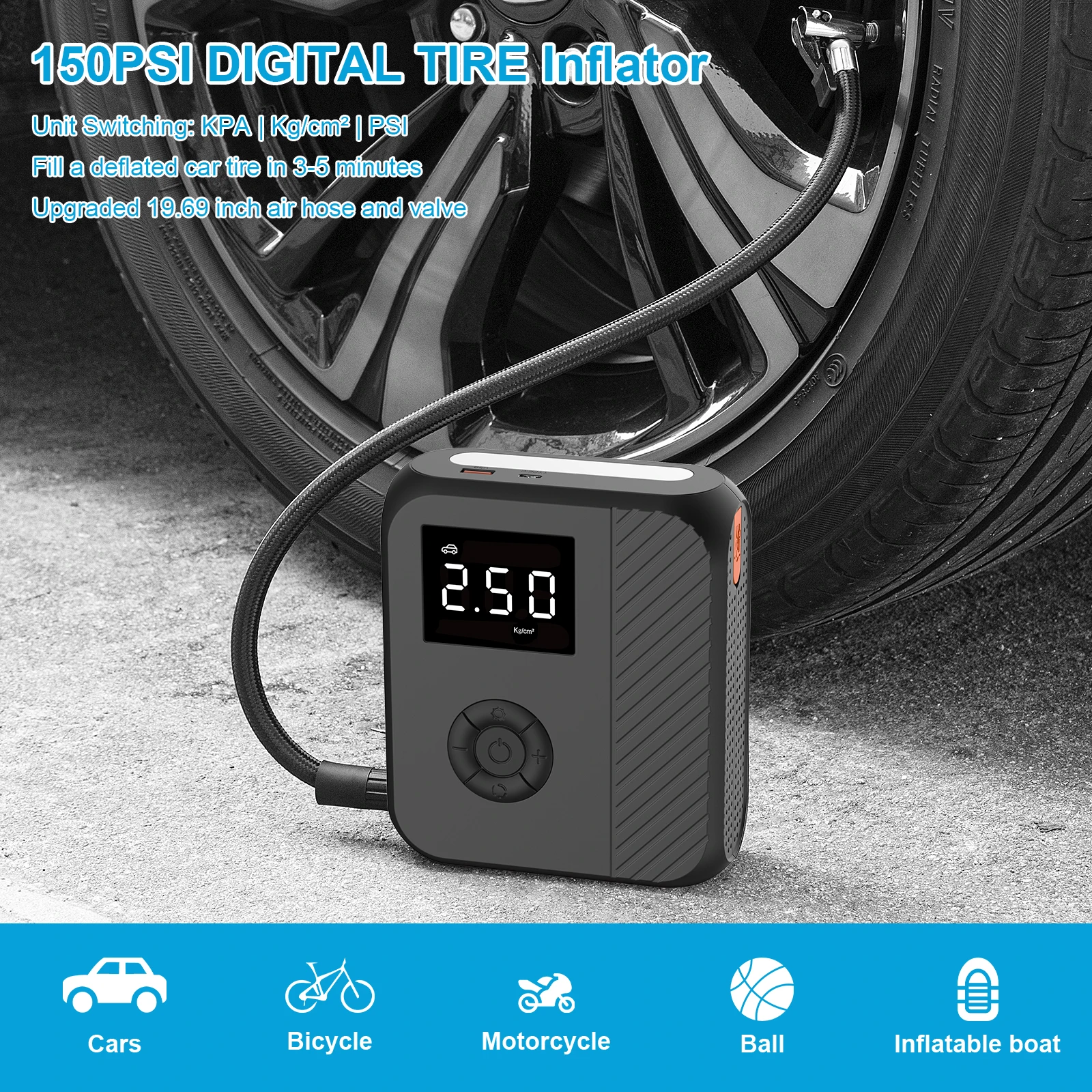 2026 New 2000A Jump Starter with air Pump air Compressor 16000mAh 150PSI 12V Car 8.5L