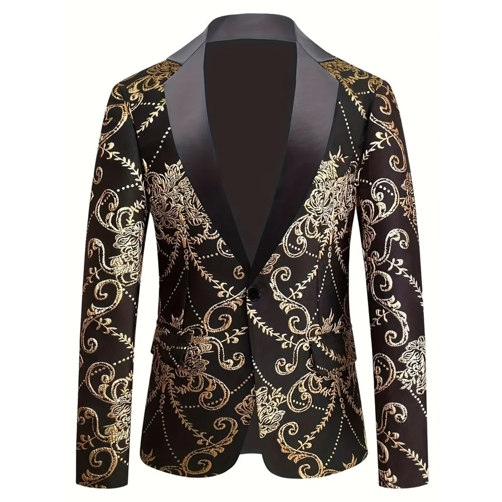 

2025 Fashion New Style Men Pattern Suit Coat Single Breasted One Button For Work Commute Social Party
