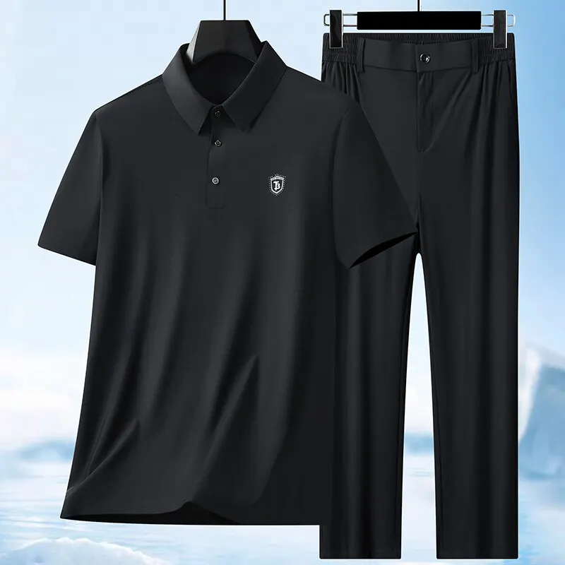 

2025 Summer Two-piece Set Ultra Thin Cool Polo Shirt+pants Classic Business Casual Men's Sets Social Versatile Lapel T-shits Set