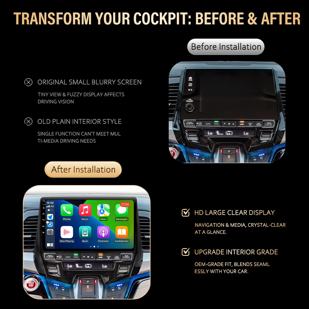 Android 16 For Honda Odyssey RL6 2017-2020 Car Radio Lntelligent Multimedia Player Auto Wireless CarPlay WIFI 4G DSP GPS