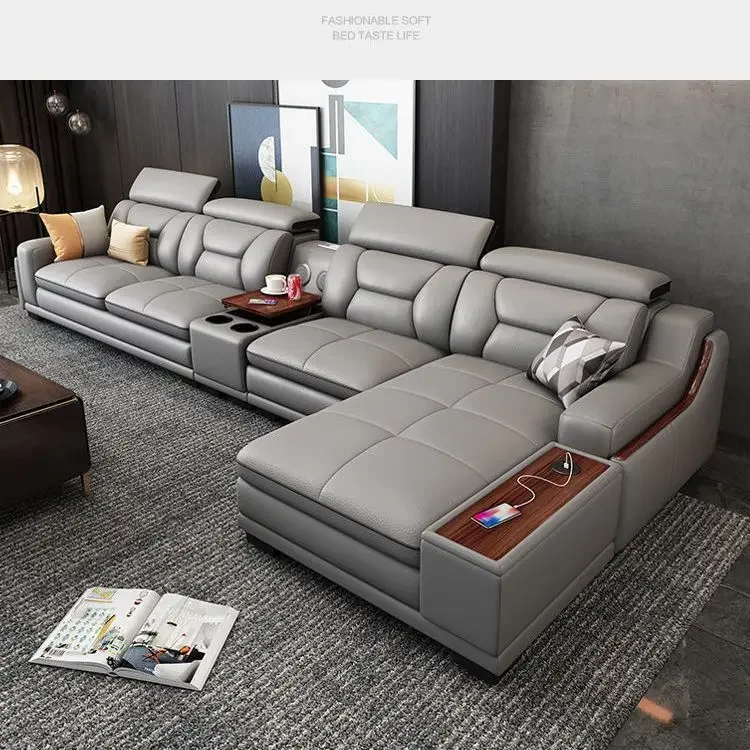 Wholesale Furniture Supplier Luxury Sofa Set Living Room Furniture Modern Design Leather Sectional L Shaped Sofa