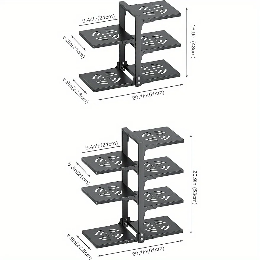 A height-adjustable 2/3/4/5/7-layer adjustable stainless steel kitchen storage rack, kitchen storage shelf, multi-layer drain organizer for pots, pans and tableware, painted finish, black, kitchen storage | shelf, kitchen sink under cabinet pot storage, m