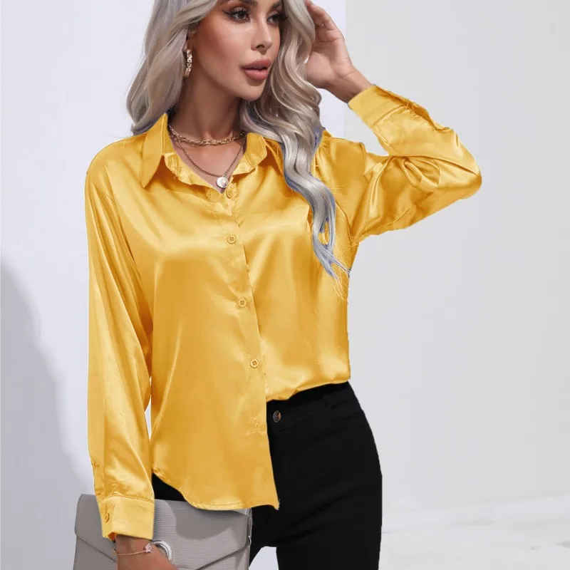 Chemise en satin à manches longues pour femmes, chemise boutonnée, élégante et confortable, nouvelle mode, rue décontractée, printemps