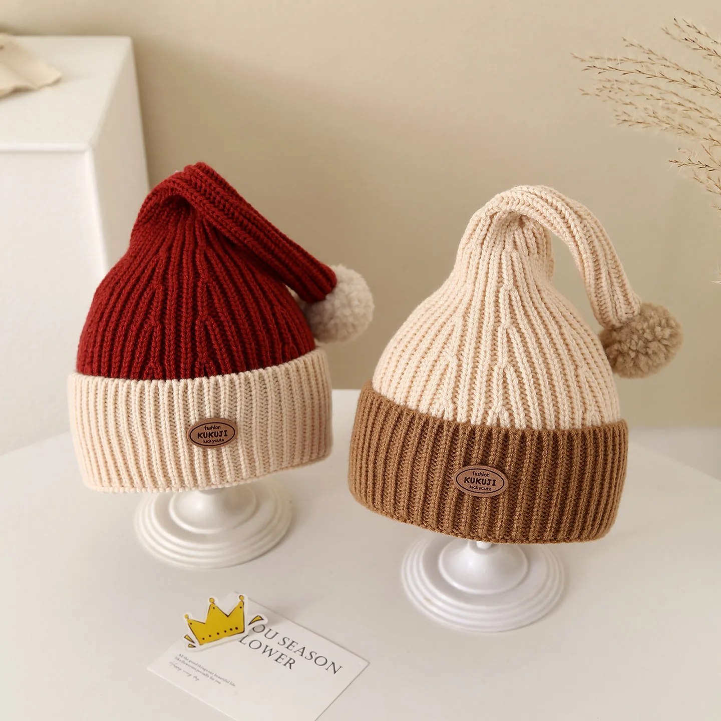 

Autumn Winter New Warm Baby Hats Plush Ball Toddler Knit Pullover Cap Cute Ear Protector Woolen Hat Infant Bonnet For Boys Girls