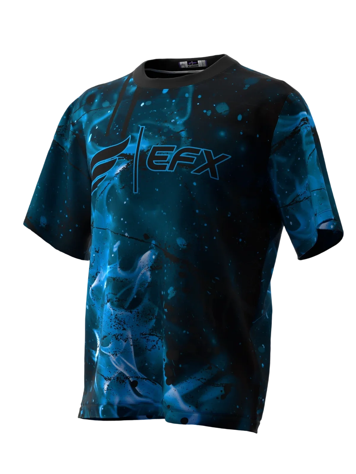 Eye-catching Blue Liquid Graphic Print Bowling Jersey, Breathable Sport Top for Exciting Bowling Matches with Your Crew