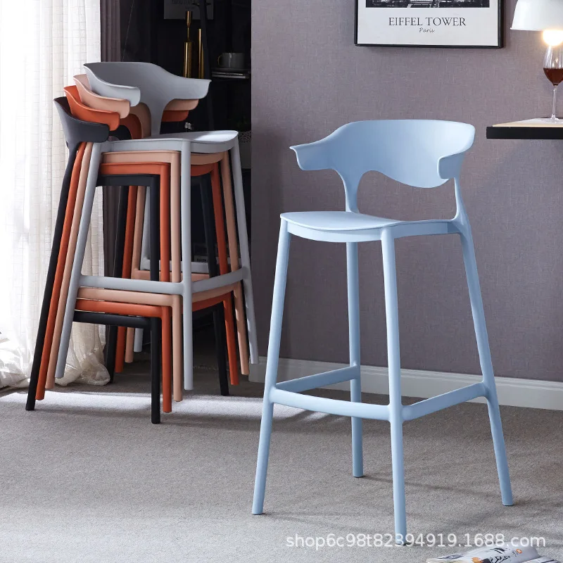 Nordic Minimalist Plastic Bar Stool Backrest Stackable Home Use Stool Bar Chair Household High-leg Bar Chair Barstool Home Use