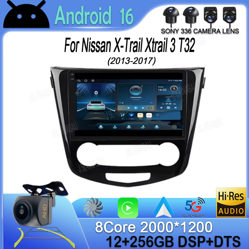 Android 16 Carplay Auto For Nissan X-Trail Xtrail 3 T32 2013 - 2017 Car Radio GPS Multimedia Video Player Stereo 360 Camera DSP