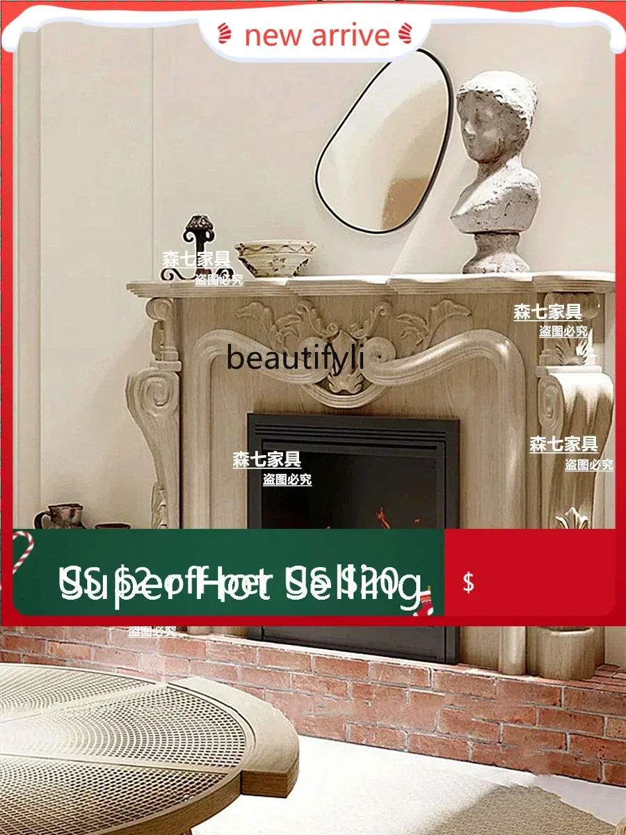 

S132 Solid wood fireplace cabinet European-style carved fireplace living room background wall6239