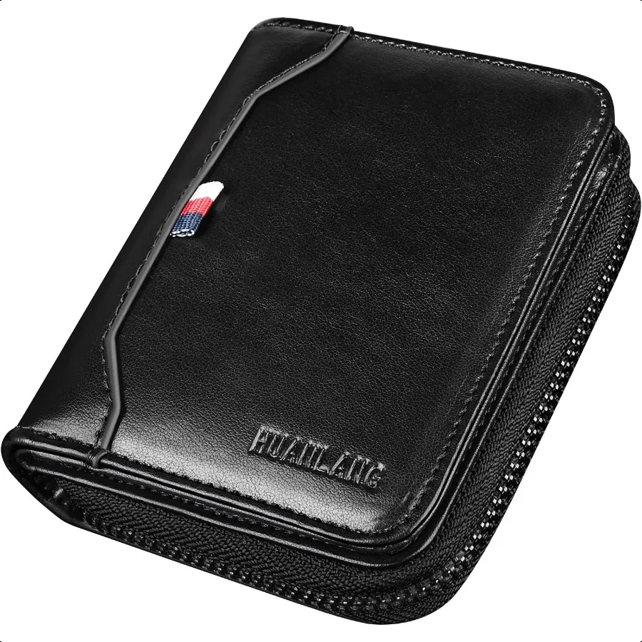 

HUANLANG Mens Wallet RFID Blocking Multi Card Holder Wallets for Men Bifold Wallet with Zipper Small Men's Leather Wallet