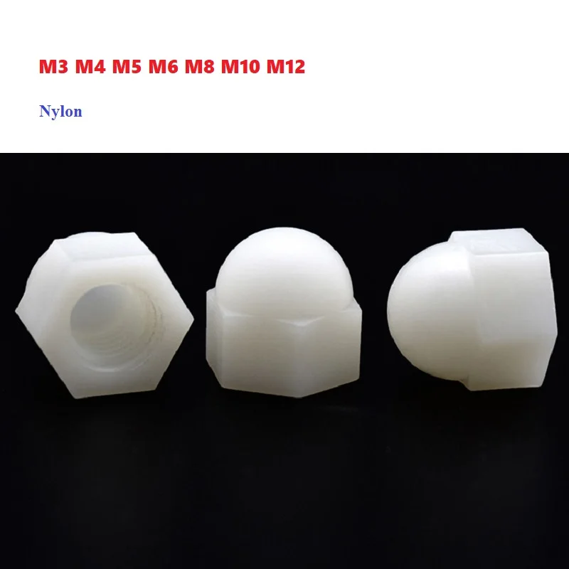 White Nylon Plastic Cap Nuts M3 M4 M5 M6 M8 M10 M12 Decorative Cover Semicircle Acorn Nut DIN1587