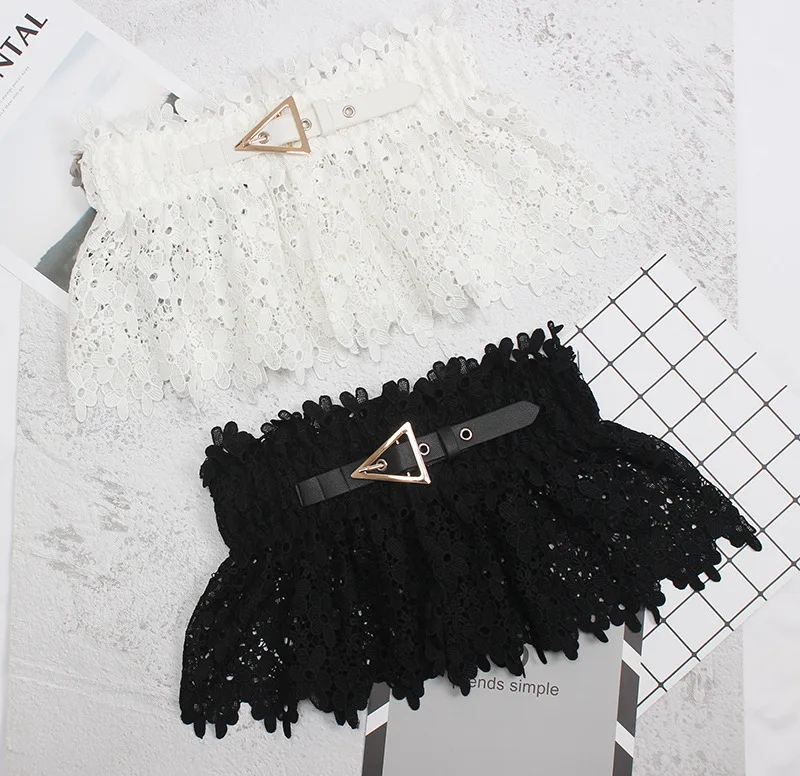 Women\'s Fashion White Black Elastic Lace Cummerbunds Peplum Belt Buckle Wide Waistband Women Sexy Runway Dress Corsets