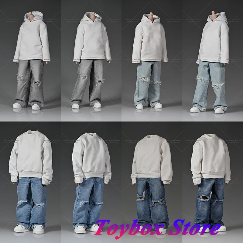 

1/6 Man Female Soldier Loose Ripped Denim Pants Fashion Light Gray&Blue Jeans Clothes Accessory For 12" Male Action Figure Body