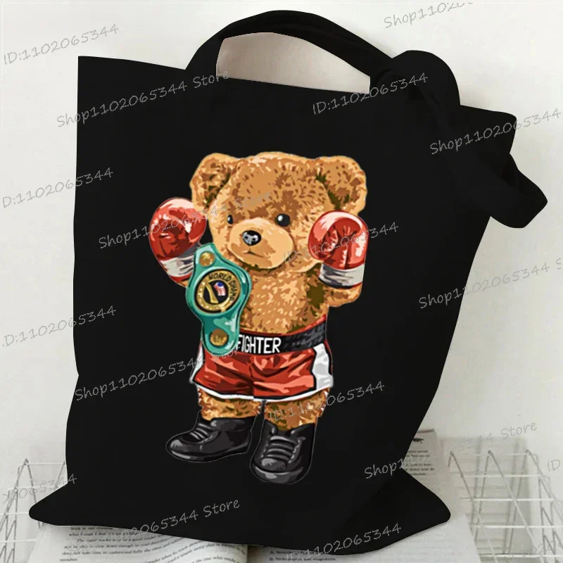 New Funny Bear Harajuku Shoulder Bag for Women Casual Reusable Shopping Bag Teddy Bear Graphic Tote Bag Street Handbags for Lady