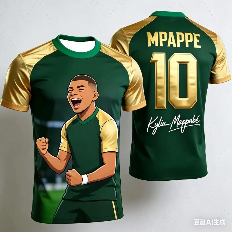 2026 Summer New # 10 Mbappe Cute Edition Short Sleeved AI Kawaii Green Football Shirt Adult Children Fashion  Large Sports Shirt