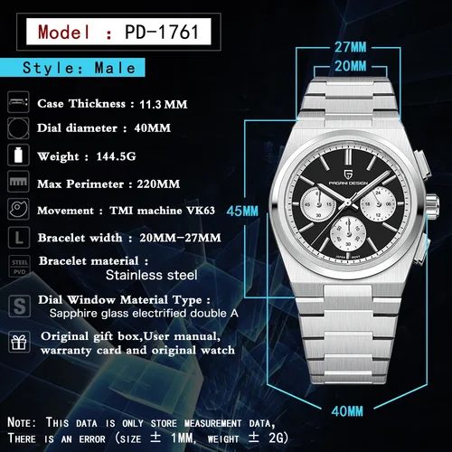 Imagen 2 del producto Pagani Design 2025 nuevo Reloj de cuarzo VK63 para Hombre 40MM superior zafiro acero inoxidable resistente al agua 10Bar Reloj Hombre