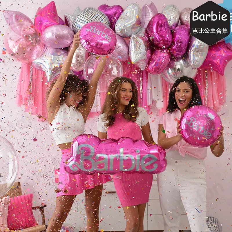 5pcs/set Barbie Pink Theme Series Large Collection Party Background Decoration Individually Packaged Aluminum Film Balloons