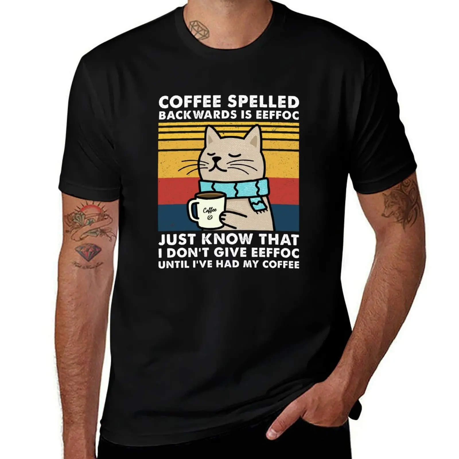 Coffee Spelled Backwards Is Eeffoc Cat Drinking T-Shirt Outdoor Activity Sports T-Shirt