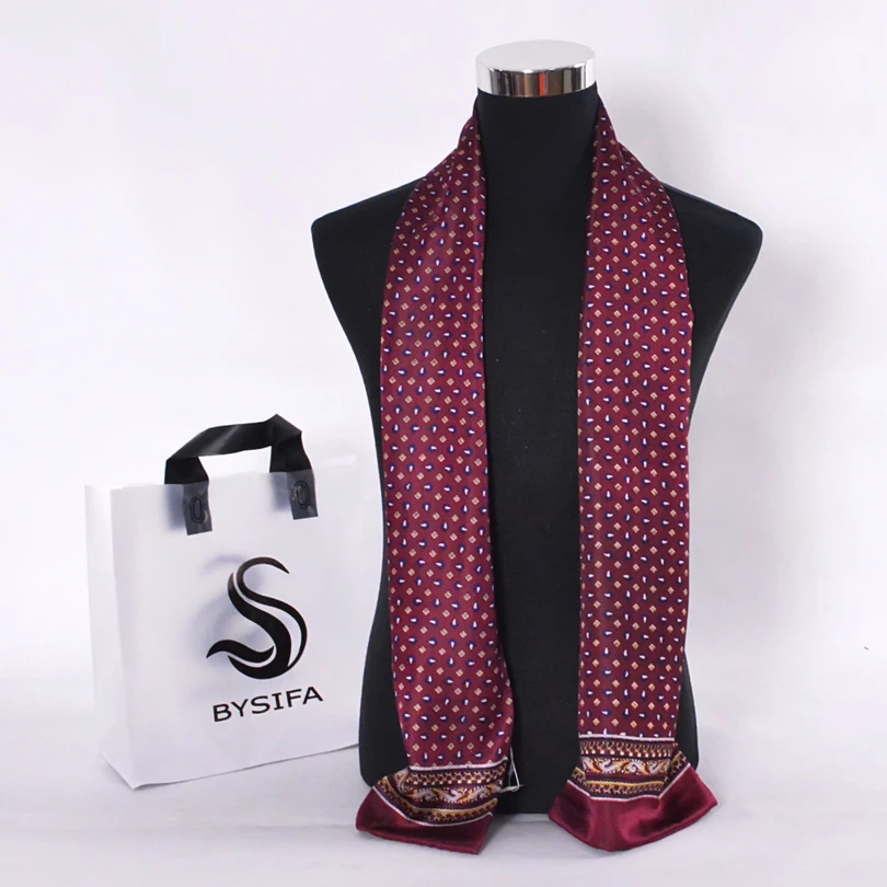 [BYSIFA] Black Red Long Scarves For Men Fashion Accessories Male Pure Silk Scarf Cravat Winter Flowers Pattern Scarf 160*26cm