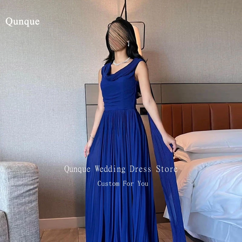 

Qunque Sheer Neck Chiffon Evening Dresses Woman Floor Length Robes De Soirée Arabic Cape Pleated Vestidos De Fiesta Customized