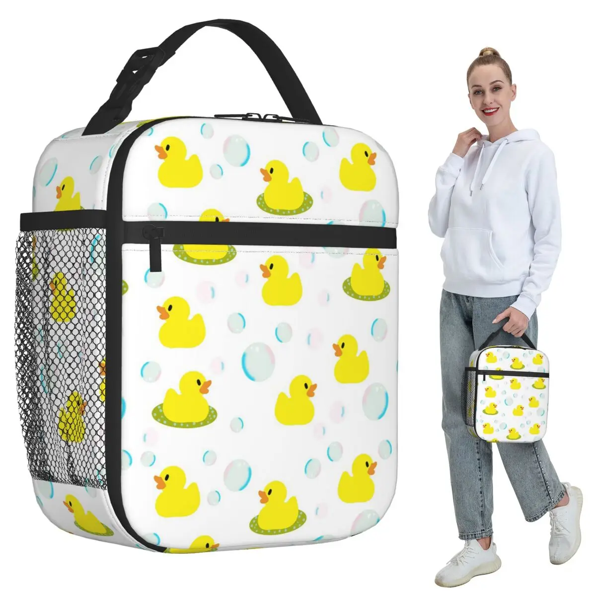 

Изолированная сумка для обеда с рисунком маленькой желтой уточки для женщин, офисная термосумка-холодильник для еды, портативный контейнер для обедов