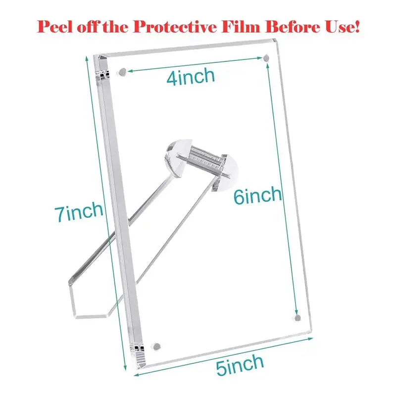 A74E-2 Packs 5X7 Inch Clear Magnetic Photo Frame Frameless Tabletop Picture Frame Clear Frame