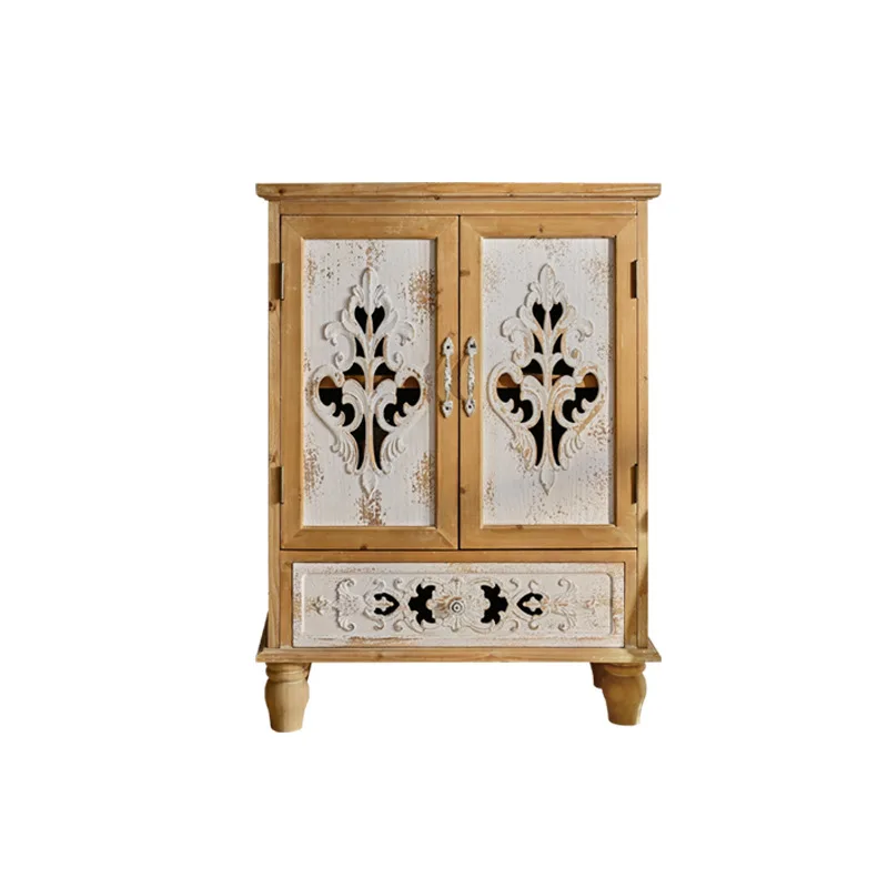 

French solid wood, retro engraving, dining side cabinets, series sets, homestay decorative side cabinets, storage