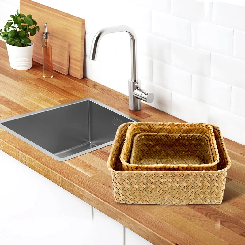 Seagrass Storage Basket, Multisize Handmade Rattan Shelf Baskets & Home Storage Bins Baskets For Decoration