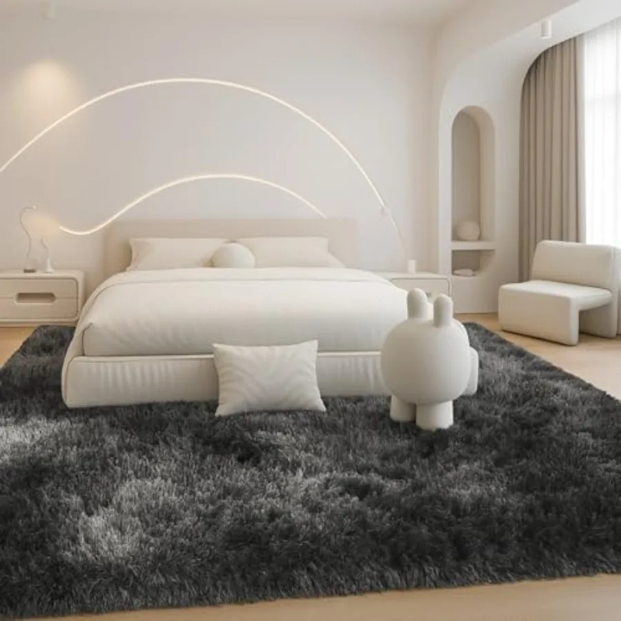

8x10 Area Rugs for Living Room, Dark Grey Plush Fluffy Bedroom Carpet, Non-Slip Upgraded Indoor Thick Soft Rug for Room, Dorm H