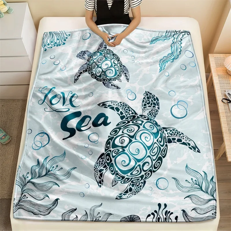 Couverture confortable � imprim� tortue de mer, 1 pi�ce, douce et chaude, pelucheuse, pour canap�-lit, cadeau d'anniversaire parfait pour les amoureux des animaux