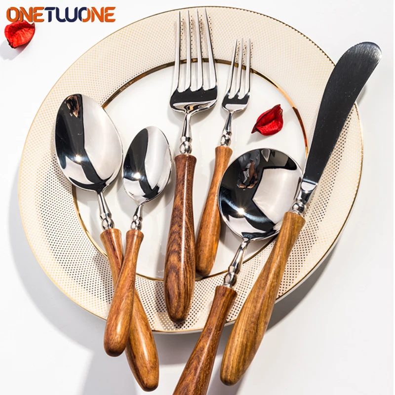 High-end Wooden Handle Tableware Set,304 Stainless Steel Metal Head, Easy to Clean,Steak Cutlery set