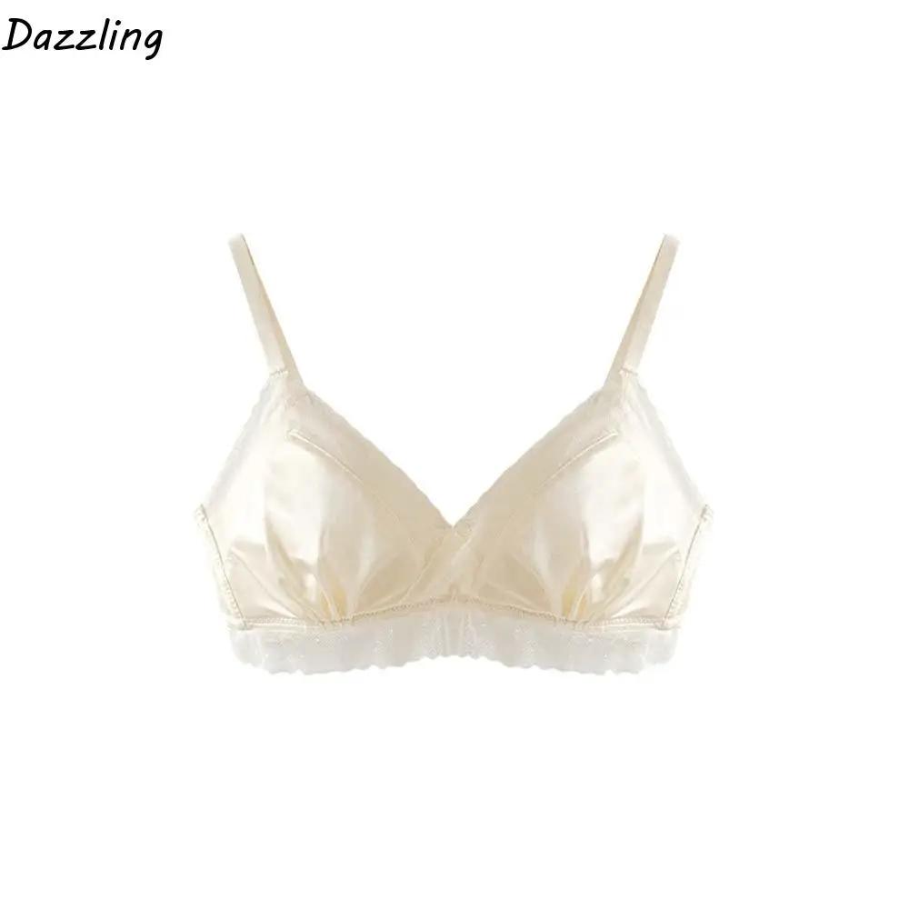 

Satin Lace Satin Wireless V Bra Shockproof Close-fitting Push Up Underwear Lingerie Anti-sagging Brassiere for Women Sport