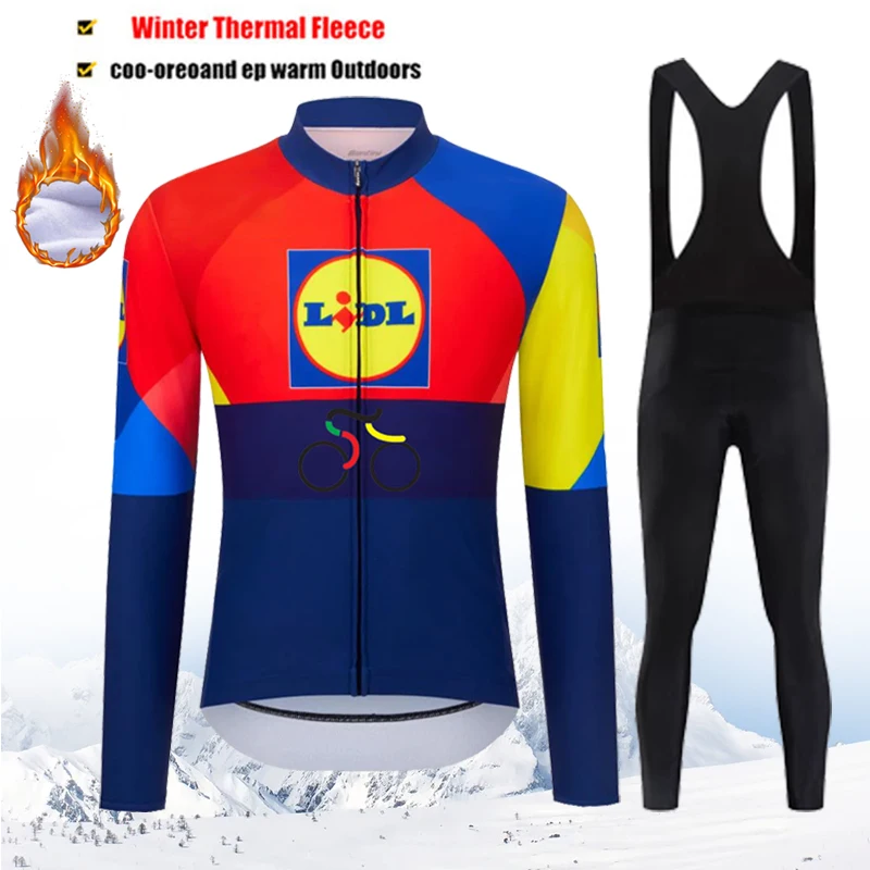 

Теплые зимние комплекты из термофлисового велосипедного трикотажа для мужчин, уличная езда на велосипеде MTB Ropa Ciclismo, комплект нагрудников Pro Team, одежда для велоспорта 2025